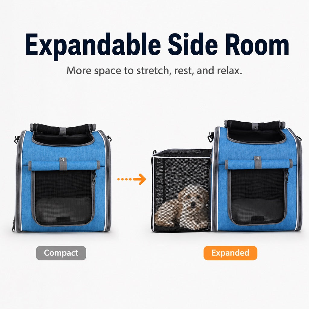 Blue bike pet carrier backpack for cats and small dogs