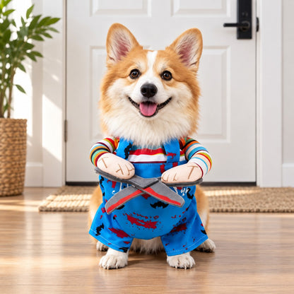 Blue Halloween scissor hands dog costume with 3D faux hands