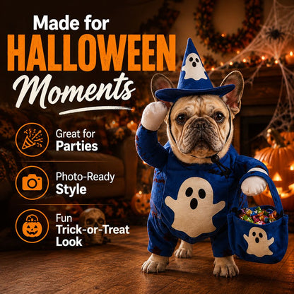 Paws in Awe Glow-in-the-Dark Ghost Wizard Dog Costume with Hat & Treat Bag, Halloween Pet Outfit for Trick-or-Treat, Parties, Photos & Costume Events image 6
