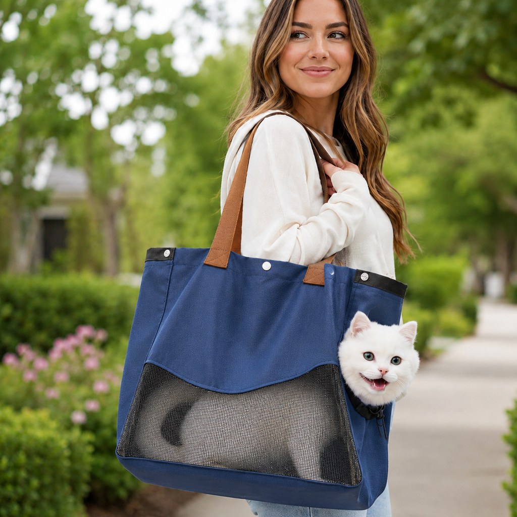 Paws in Awe Pet Carrier Tote Bag for Cats & Small Dogs - Breathable Shoulder Bag for Walks, Vet Visits & Errands image 11