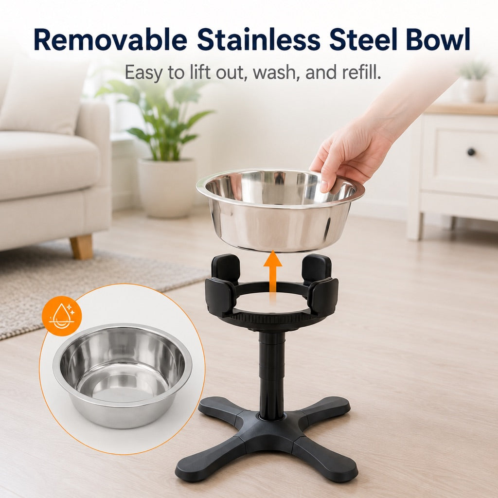 Blue stainless steel French Bulldog bowl set with slow feeder