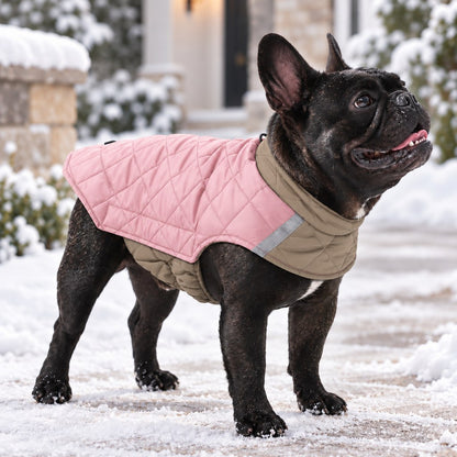 Blush Pink and Pink Plaid reversible quilted dog coat