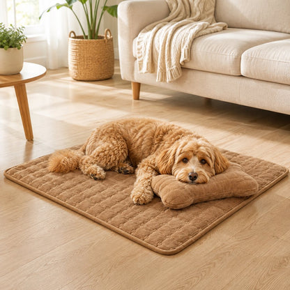 Plush pet bed mat with detachable bone pillow for dogs and cats