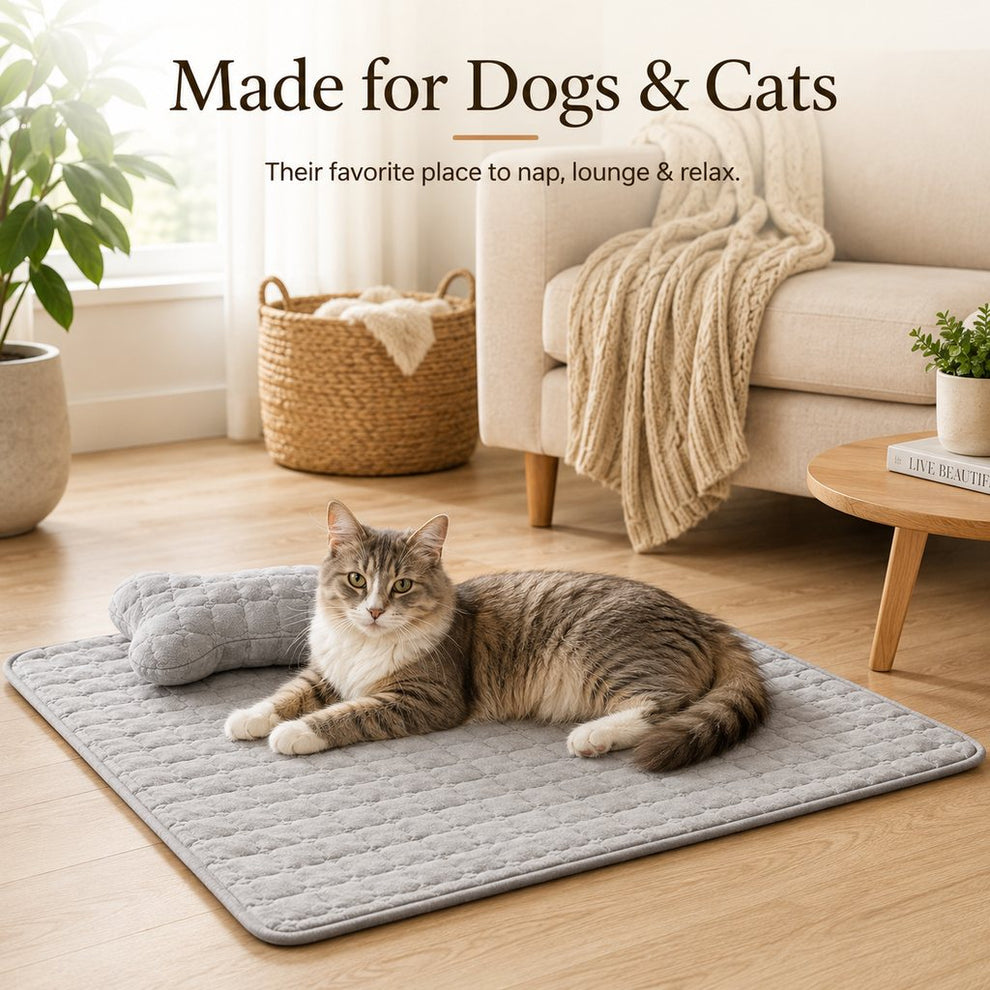 Soft plush dog and cat bed mat with bone-shaped headrest pillow