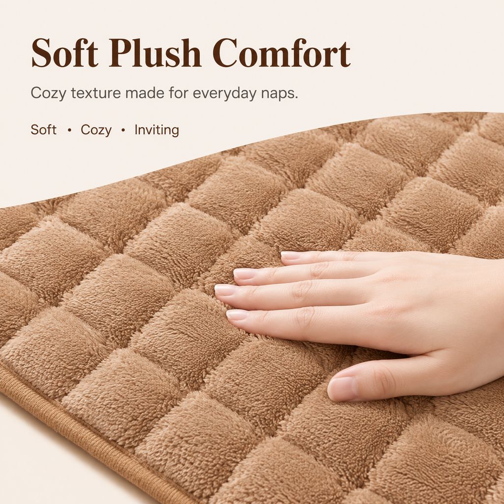 Light gray plush pet bed mat with detachable pillow