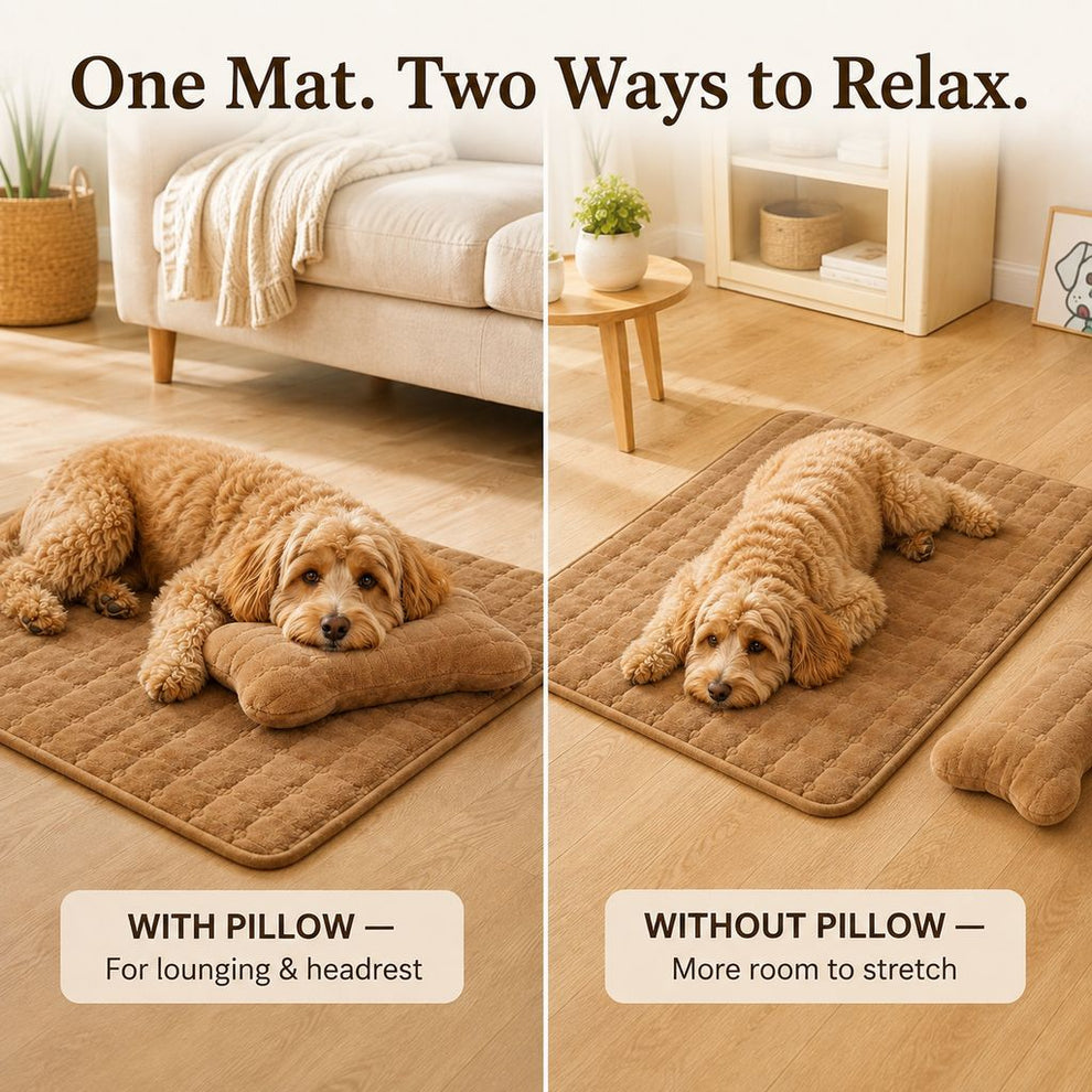 Camel plush pet sleeping mat with detachable bone pillow