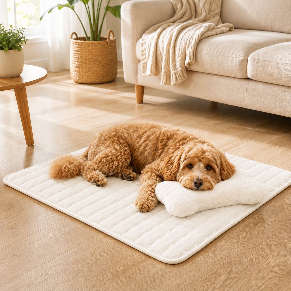 Dog and cat lounging mat with removable headrest pillow