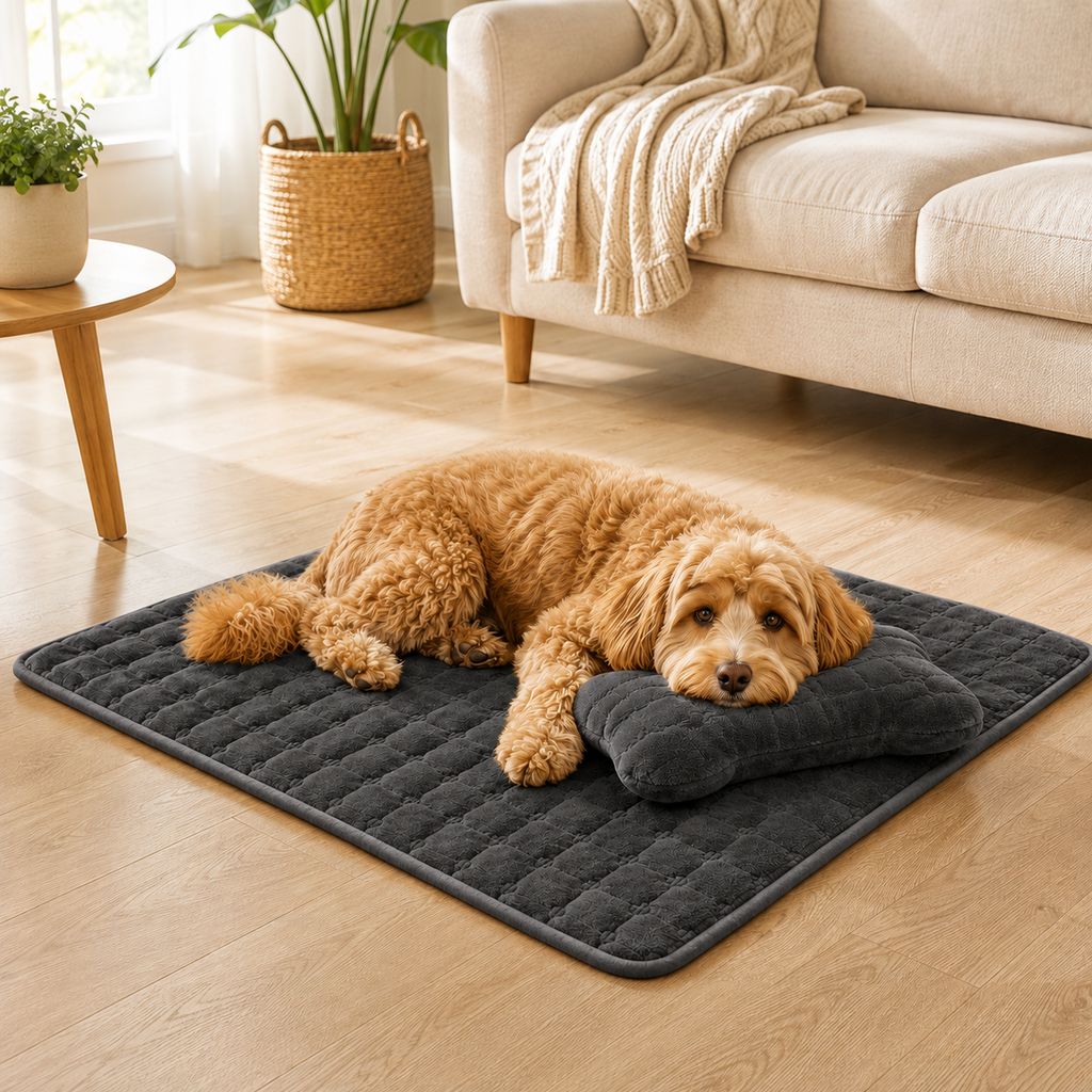 Neutral color plush pet bed mats for home interiors