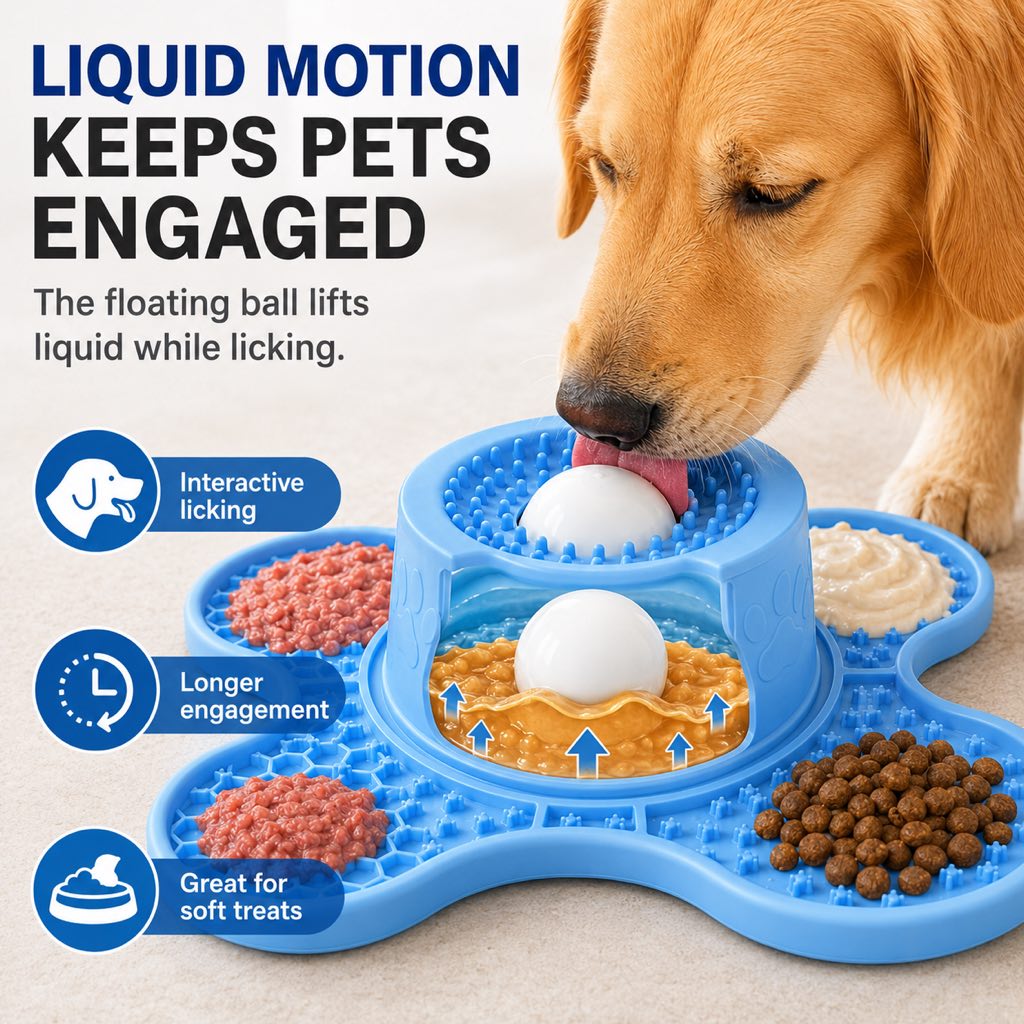 Paws in Awe 3-in-1 Dog Lick Mat & Slow Feeder Bowl for Bath Time, Grooming & Home Alone - Helps Slow Fast Eating and Keep Pets Busy image 3