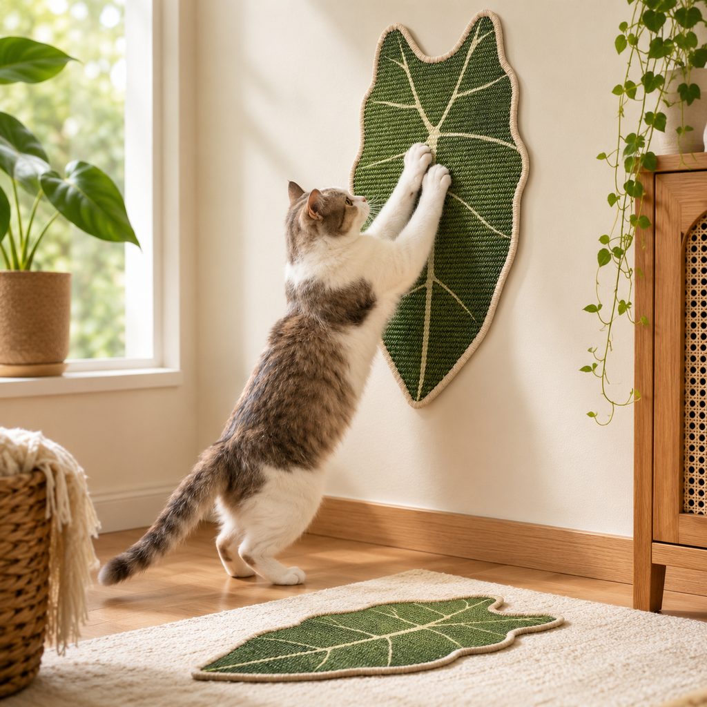 Botanical stick-on sisal cat scratcher mat for walls and floors