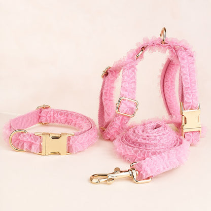 Paws in Awe Boutique Lace Dog Harness, Collar & Leash Set for Birthday Photos & Daily Walks - 3-Piece Ruffle Walking Set image 1