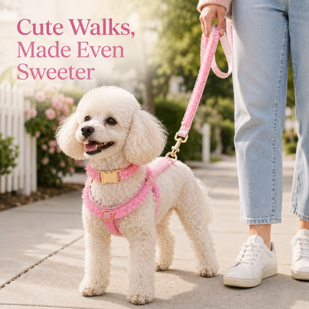 Paws in Awe Boutique Lace Dog Harness, Collar & Leash Set for Birthday Photos & Daily Walks - 3-Piece Ruffle Walking Set image 4