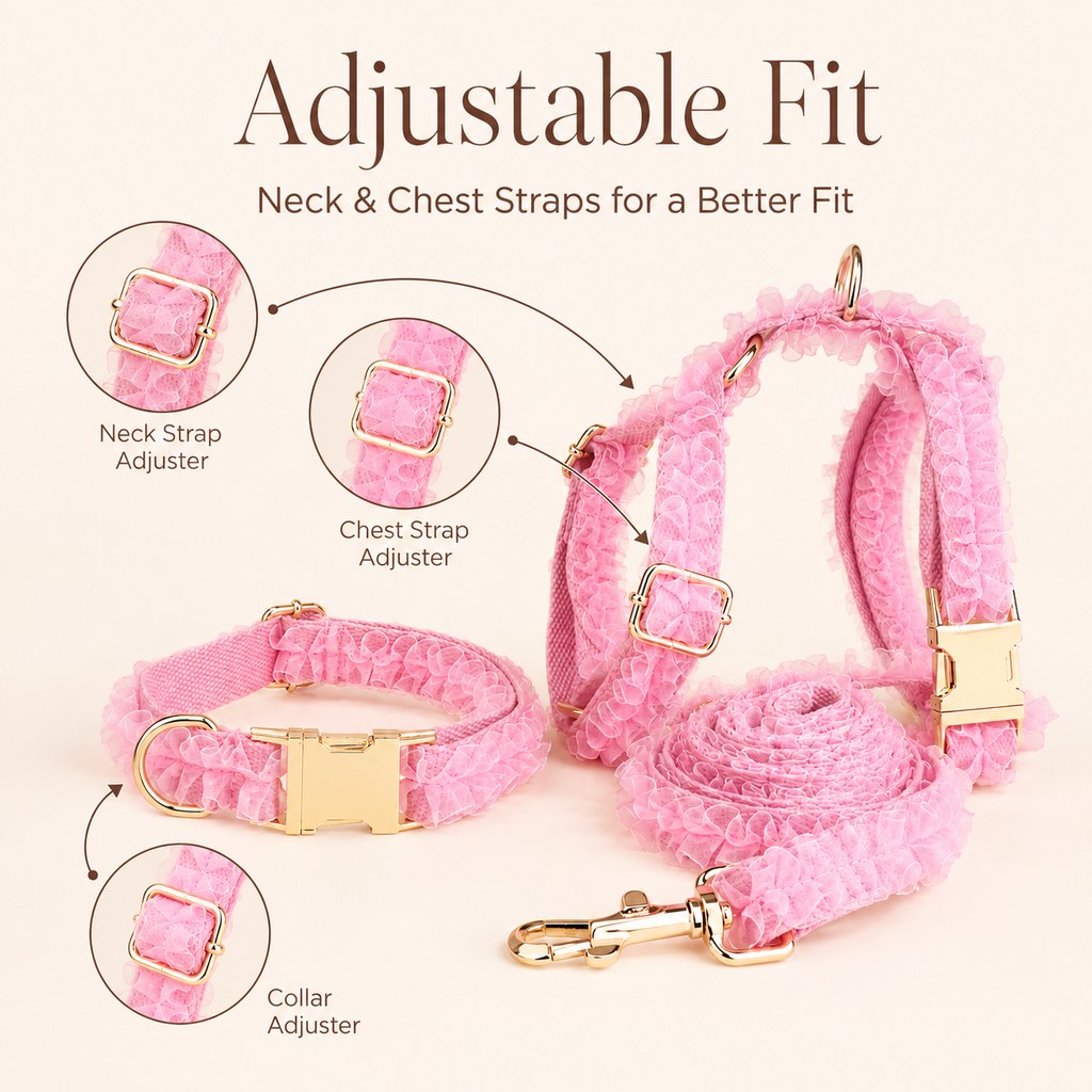 Paws in Awe Boutique Lace Dog Harness, Collar & Leash Set for Birthday Photos & Daily Walks - 3-Piece Ruffle Walking Set image 7