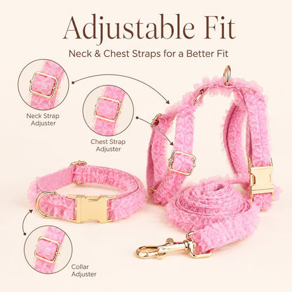 Paws in Awe Boutique Lace Dog Harness, Collar & Leash Set for Birthday Photos & Daily Walks - 3-Piece Ruffle Walking Set image 7