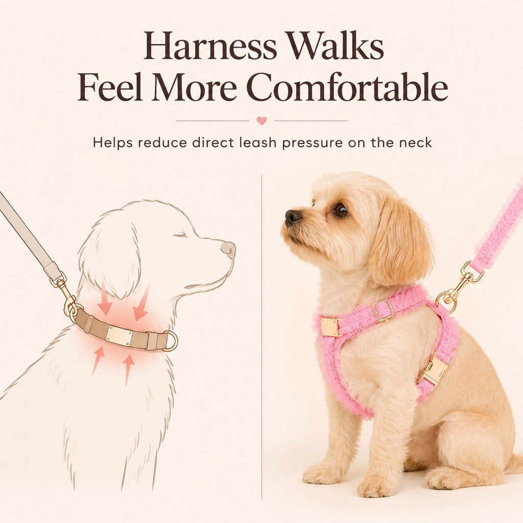 Paws in Awe Boutique Lace Dog Harness, Collar & Leash Set for Birthday Photos & Daily Walks - 3-Piece Ruffle Walking Set image 3