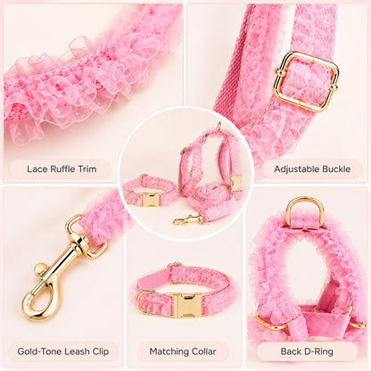 Paws in Awe Boutique Lace Dog Harness, Collar & Leash Set for Birthday Photos & Daily Walks - 3-Piece Ruffle Walking Set image 10