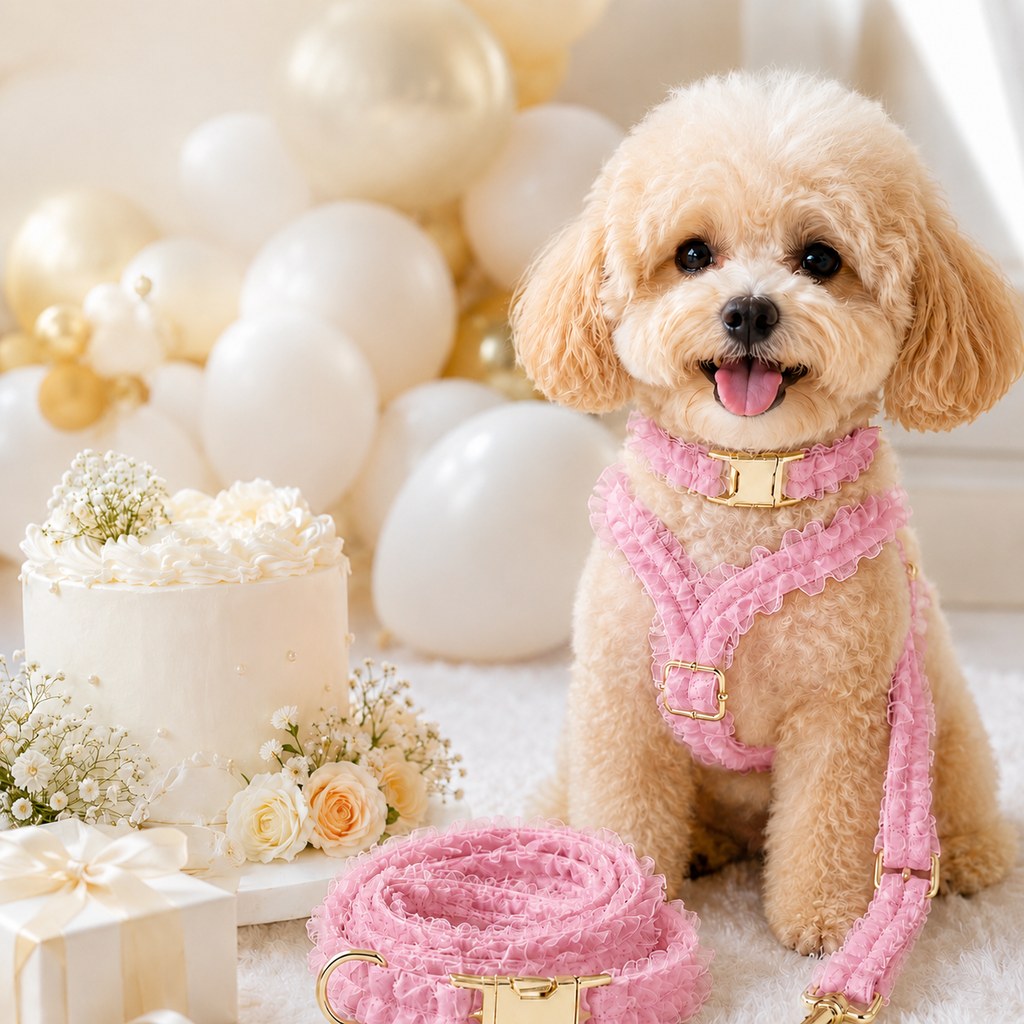 Paws in Awe Boutique Lace Dog Harness, Collar & Leash Set for Birthday Photos & Daily Walks - 3-Piece Ruffle Walking Set image 16