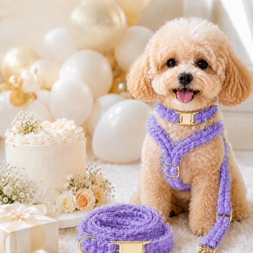 Paws in Awe Boutique Lace Dog Harness, Collar & Leash Set for Birthday Photos & Daily Walks - 3-Piece Ruffle Walking Set image 13