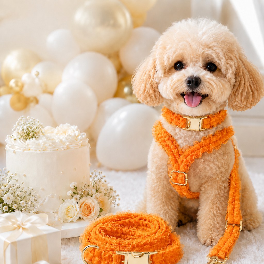 Paws in Awe Boutique Lace Dog Harness, Collar & Leash Set for Birthday Photos & Daily Walks - 3-Piece Ruffle Walking Set image 12