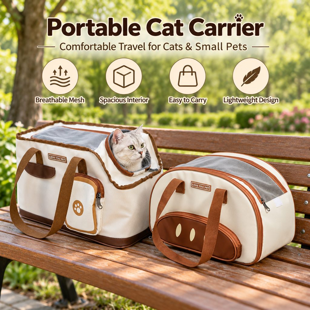 Toast and Baguette cat carrier tote styles in Cream and Brown