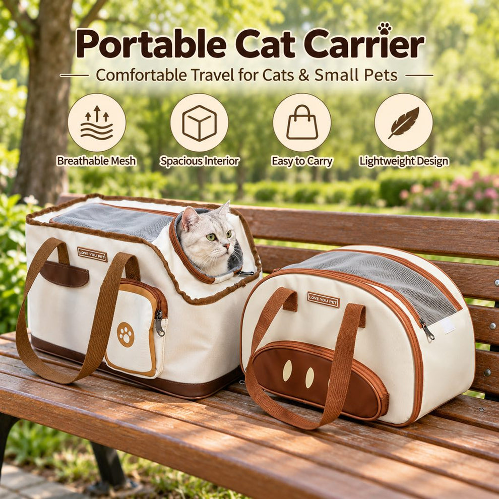 Toast and Baguette cat carrier tote styles in Cream and Brown