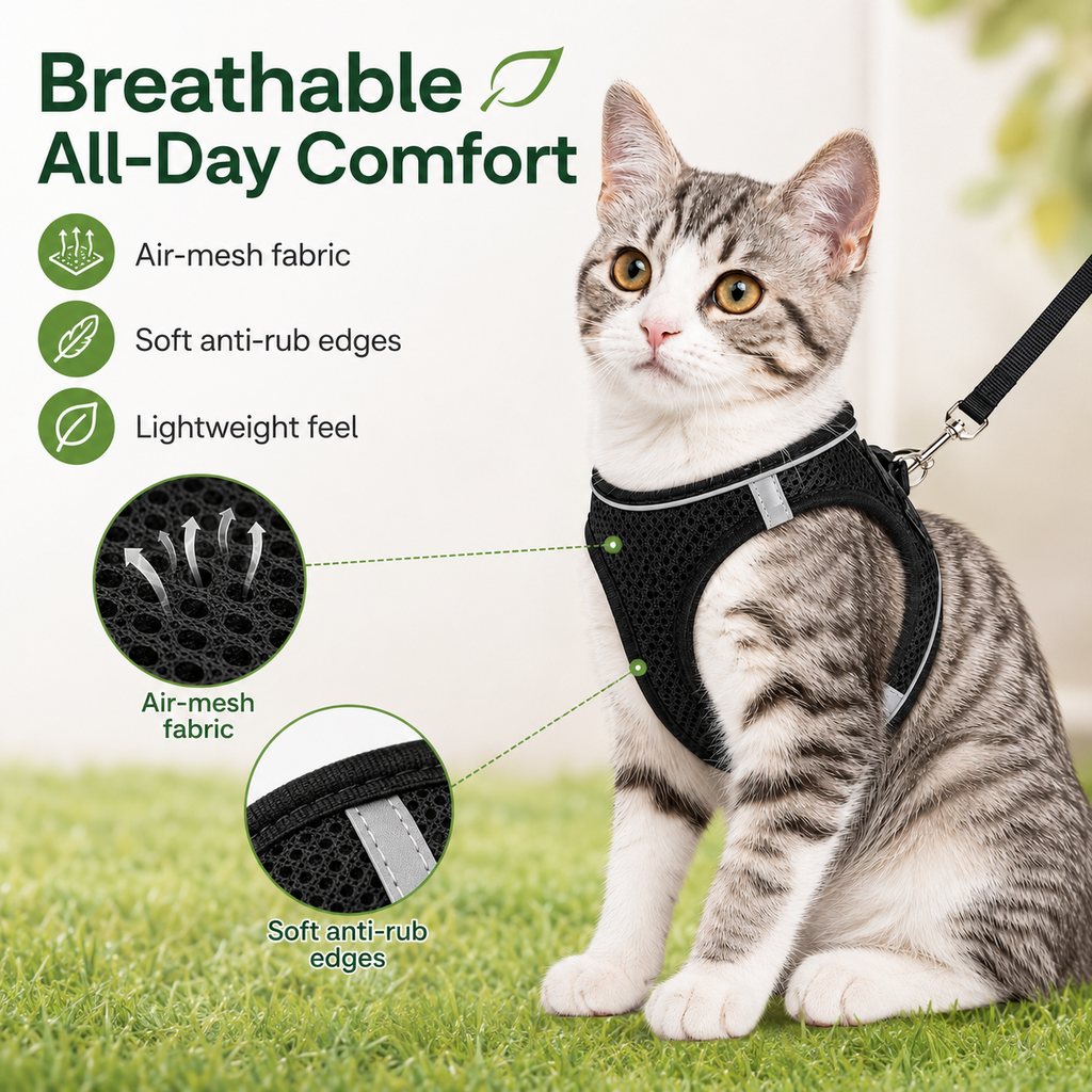 Paws in Awe Breathable Cat Harness & Leash Set for Outdoor Walks - Adjustable Escape-Resistant Step-In Vest image 4
