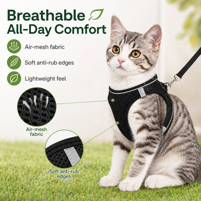 Paws in Awe Breathable Cat Harness & Leash Set for Outdoor Walks - Adjustable Escape-Resistant Step-In Vest image 4