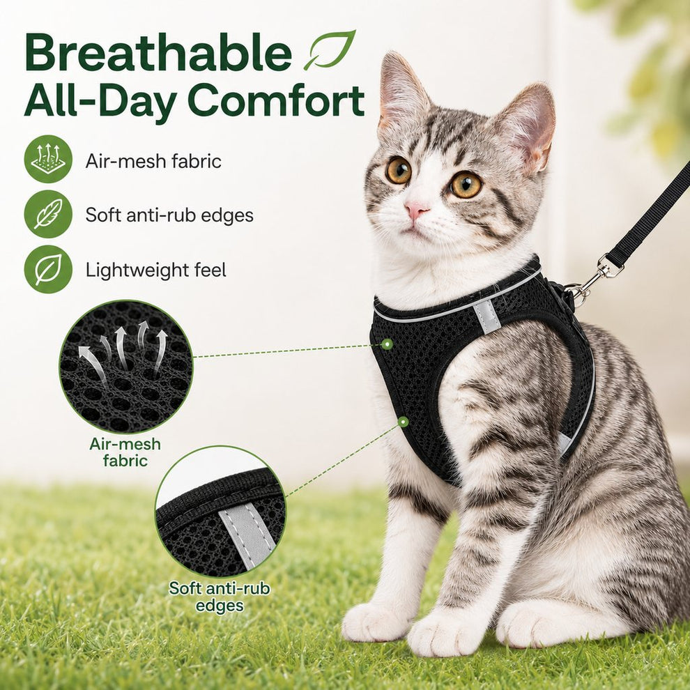 Paws in Awe Breathable Cat Harness & Leash Set for Outdoor Walks - Adjustable Escape-Resistant Step-In Vest image 4