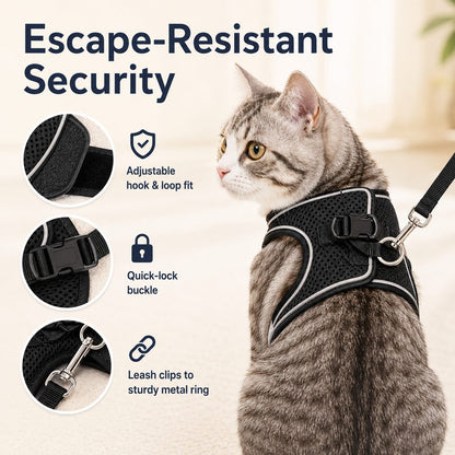 Paws in Awe Breathable Cat Harness & Leash Set for Outdoor Walks - Adjustable Escape-Resistant Step-In Vest image 3