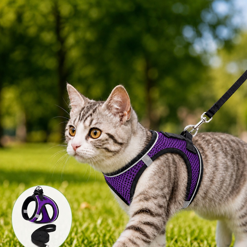 Paws in Awe Breathable Cat Harness & Leash Set for Outdoor Walks - Adjustable Escape-Resistant Step-In Vest image 13