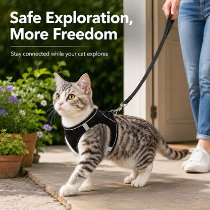 Paws in Awe Breathable Cat Harness & Leash Set for Outdoor Walks - Adjustable Escape-Resistant Step-In Vest image 2