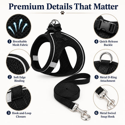 Paws in Awe Breathable Cat Harness & Leash Set for Outdoor Walks - Adjustable Escape-Resistant Step-In Vest image 7