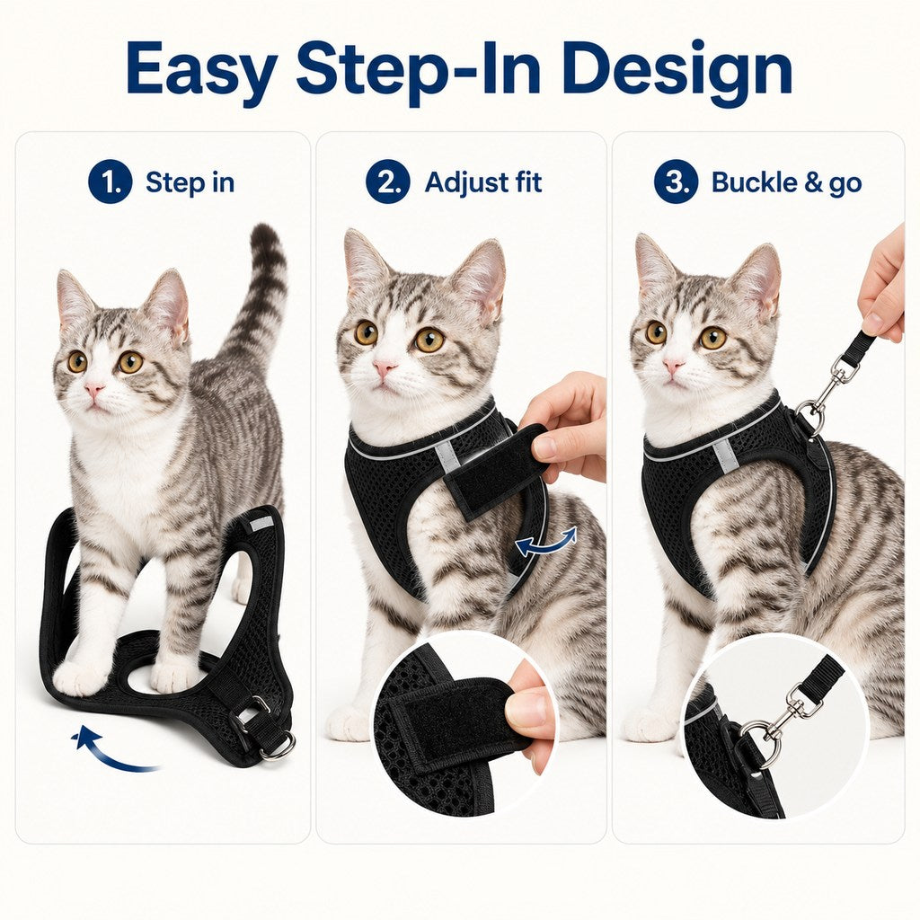 Paws in Awe Breathable Cat Harness & Leash Set for Outdoor Walks - Adjustable Escape-Resistant Step-In Vest image 5