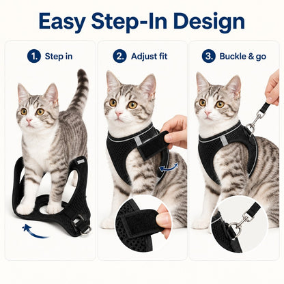 Paws in Awe Breathable Cat Harness & Leash Set for Outdoor Walks - Adjustable Escape-Resistant Step-In Vest image 5
