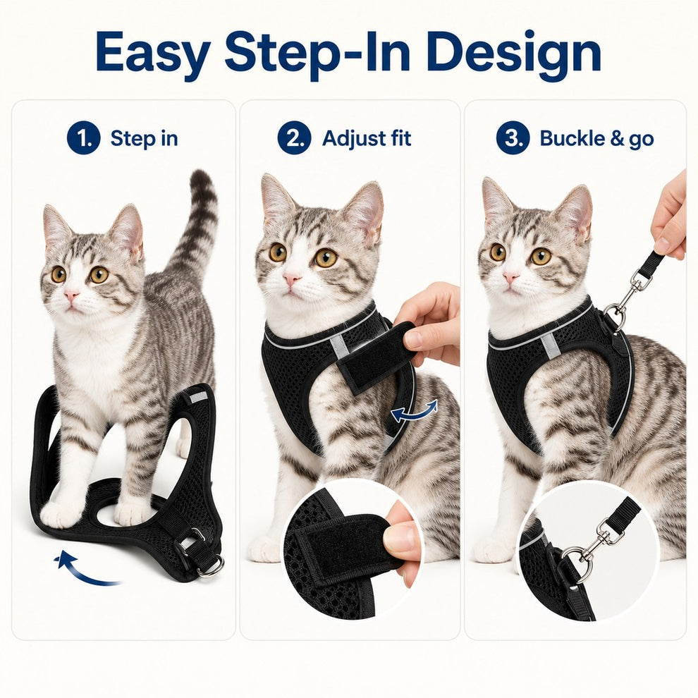 Paws in Awe Breathable Cat Harness & Leash Set for Outdoor Walks - Adjustable Escape-Resistant Step-In Vest image 5