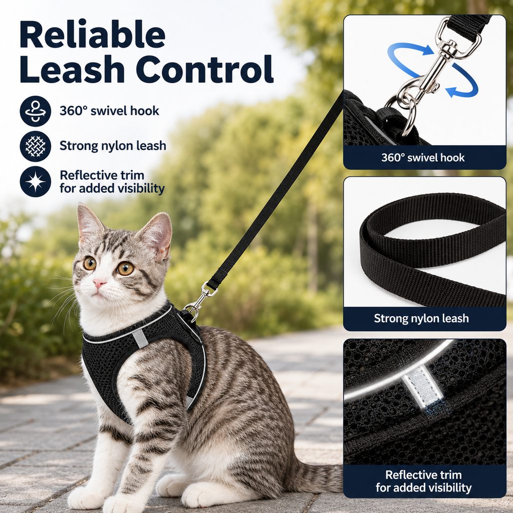 Paws in Awe Breathable Cat Harness & Leash Set for Outdoor Walks - Adjustable Escape-Resistant Step-In Vest image 6