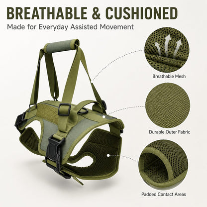 Breathable cushioned dog mobility harness material details