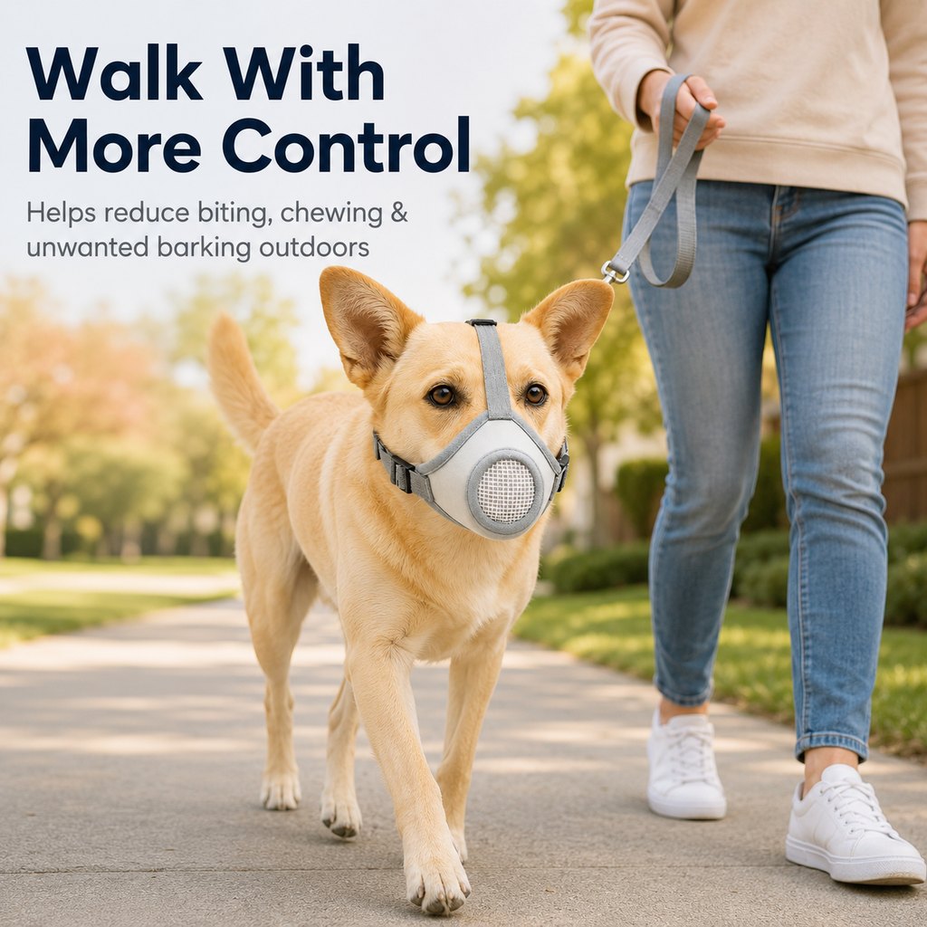 Paws in Awe Breathable Dog Muzzle for Walks, Grooming & Vet Visits - Soft Adjustable Mesh Muzzle to Help Reduce Biting, Chewing & Barking image 4