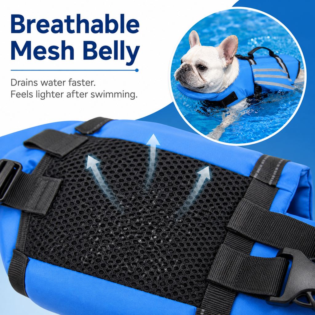 Breathable mesh belly dog life jacket