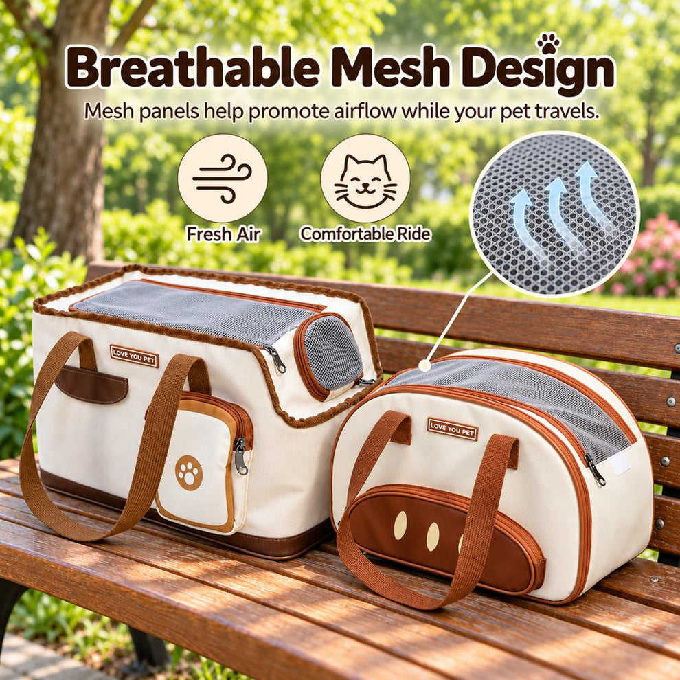 Breathable mesh panels on Toast and Baguette cat carrier totes