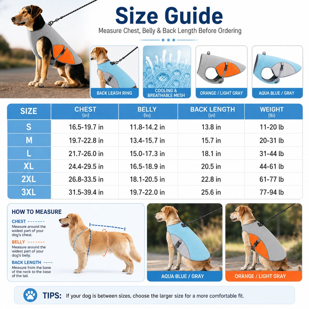 Paws in Awe Dog Cooling Vest for Summer Walks - Wet-to-Cool Lightweight Jacket with Leash Ring for Hot Weather Outdoor Comfort image 10