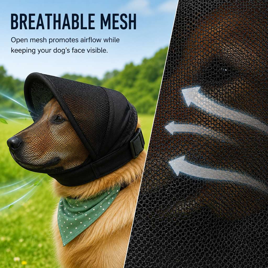 Paws in Awe Breathable Anti-Scavenging Dog Muzzle for Walks - Mesh Hood Helps Block Food Scraps & Trash image 3