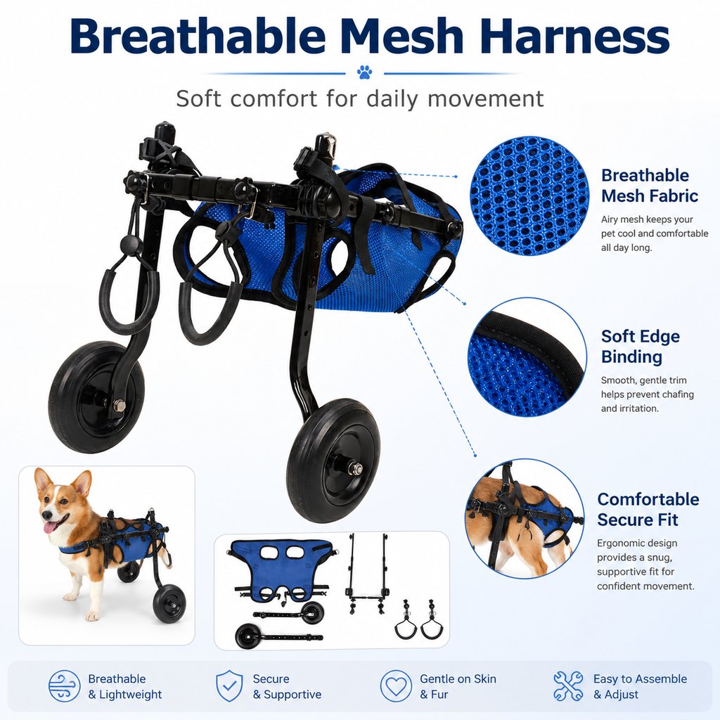 Paws in Awe Adjustable Rear Leg Dog Wheelchair for Daily Walks - Mobility Support Cart for Small Dogs with Weak Back Legs image 6