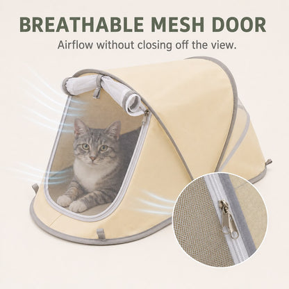 Breathable mesh door on portable pet tent