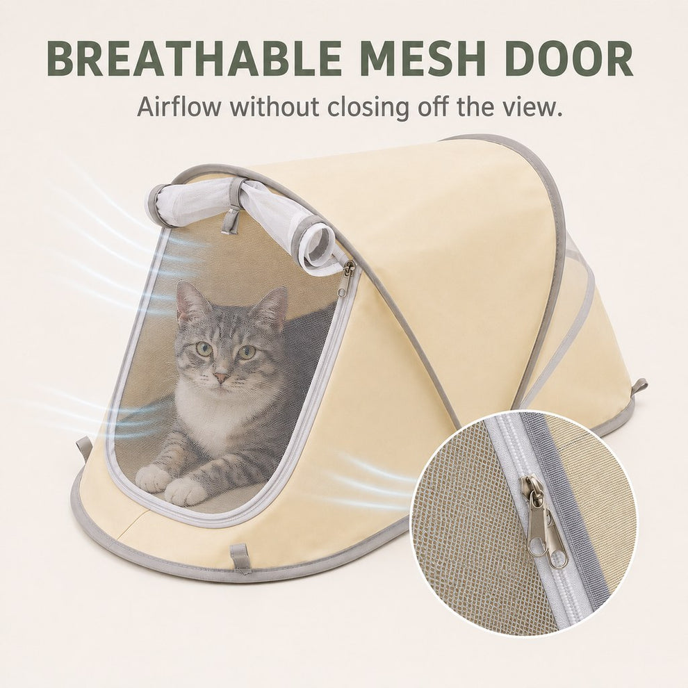 Breathable mesh door on portable pet tent