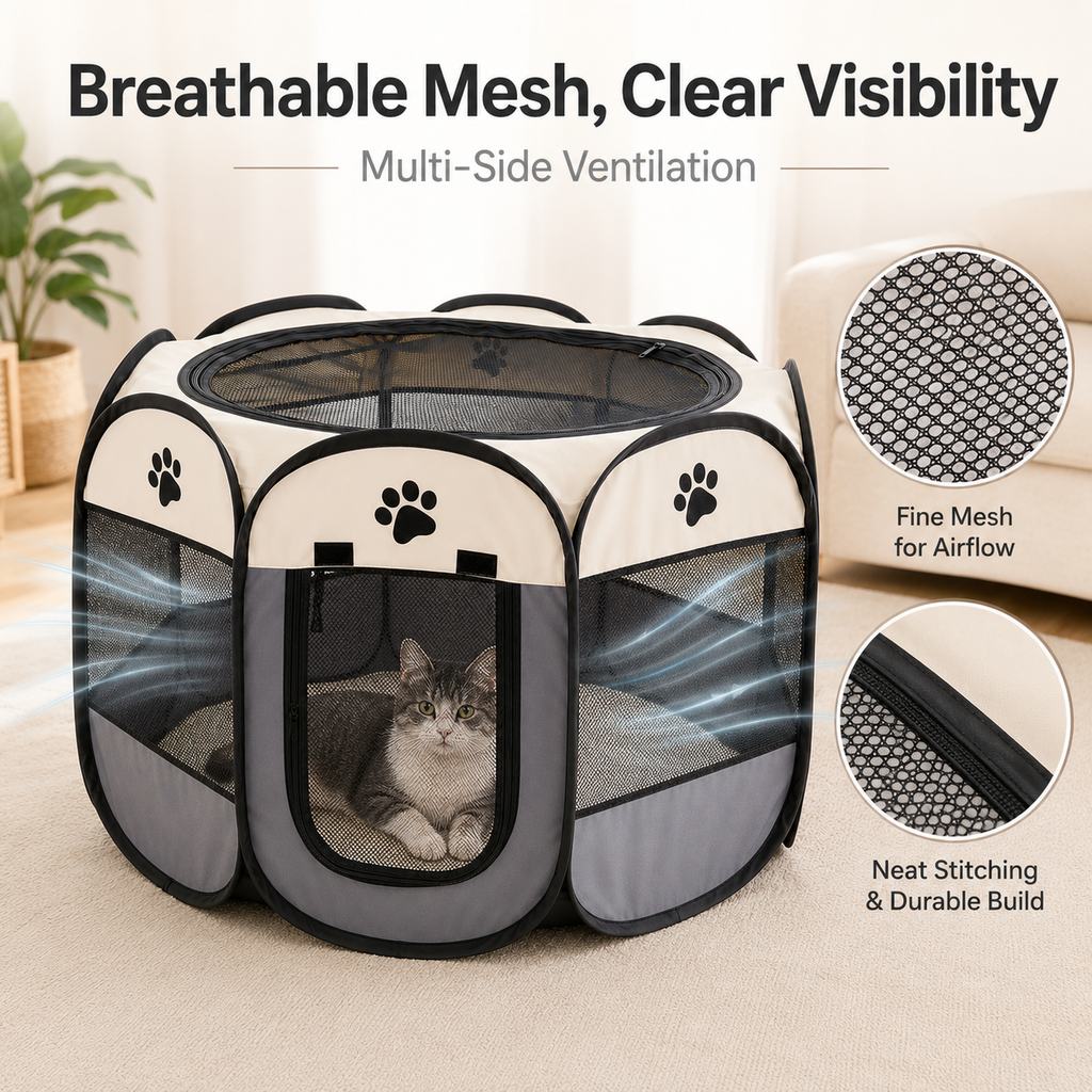 Breathable mesh soft-sided pet playpen