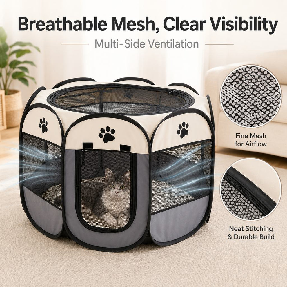 Breathable mesh soft-sided pet playpen