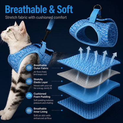 Paws in Awe Lightweight Cat Harness & Leash Set for Outdoor Walks - Breathable Adjustable Vest for Secure, Comfortable Control image 3