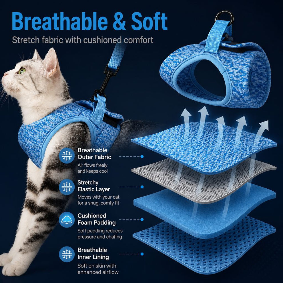 Paws in Awe Lightweight Cat Harness & Leash Set for Outdoor Walks - Breathable Adjustable Vest for Secure, Comfortable Control image 3