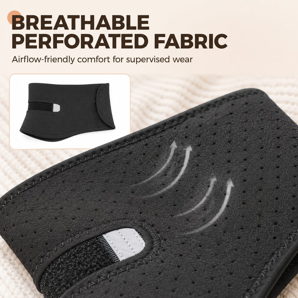 Breathable perforated fabric on dog neck brace